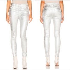 NWT MOTHER High Waisted Looker Silver Ankle Jeans
